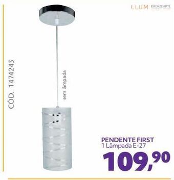 Pendente first 1 lâmpada e-27