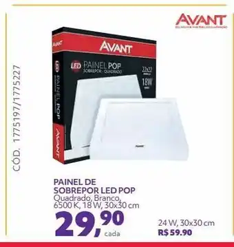 Telhanorte Painel de sobrepor led pop quadrado, branco, 6500 k, 18 w, 30x30 cm oferta
