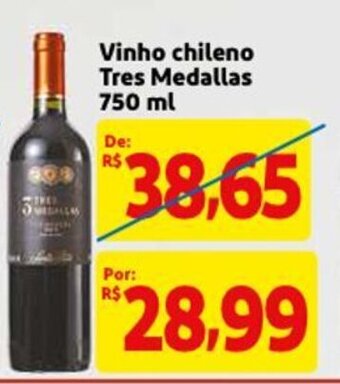 Mercado Extra Vinho Chileno Tres Medallas 750ml oferta