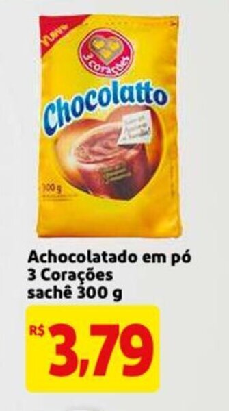 Mercado Extra Achocolatado em po 3 coracoes sache 300g oferta