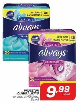GBarbosa Protetor diário always 40un oferta