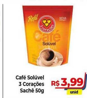 Hiper Moreira Café Solúvel 3 Corações 50g oferta