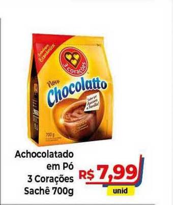 Hiper Moreira Achocolatado Em Pó 3 Corações 700g oferta