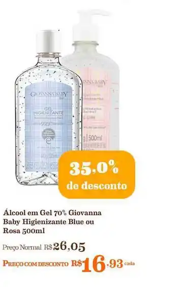 Mercadinhos São Luiz álcool Em Gel 70% Giovanna Baby Higienizante Blue Ou Rosa 35% De Desconto 500ml oferta