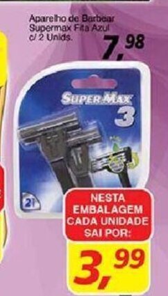 Supermercados Guanabara Aparelho de Barbear Supermax Fita Azul c/2 unid. oferta