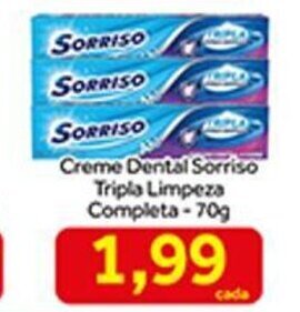Shibata Supermercados Creme dental Sorriso Tripla Limpeza Completa 70g oferta