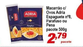 Ricoy Supermercados Macarrao c/ Ovos Adria Espaguete n 8, Parafuso ou Pene pacote 500g oferta