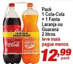 Ricoy Supermercados Pack 1 Coca Cola + 1 Fanta Laranja ou Guarana 2L oferta