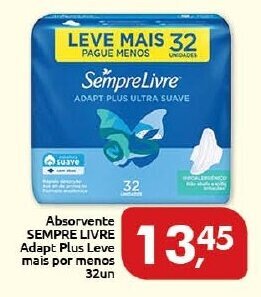 Absorvente Sempre Livre Adapt Plus Leve mais por menos 32un