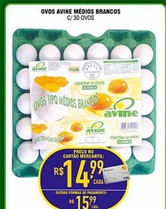 Ovos avine médios brancos c/30 ovos