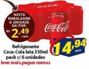 Vencedor Atacadista Refrigerante Coca Cola lata 350ml pack c/6 unidades oferta
