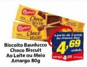 Vencedor Atacadista Biscoito Bauducco Choco Biscuit ao Leite ou Meio Amargo 80g oferta