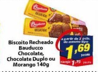 Vencedor Atacadista Biscoito Recheado Bauducco Chocolate, Chocolate Duplo ou Morango 140g oferta