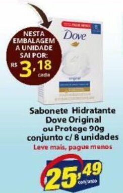Sabonete Hidratante Dove Original ou Protege 20g conjunto c/8 unidades