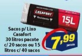 Sacos p/ Lixo Casafort 30L pacote c/20 sacos ou 15L c/40 sacos