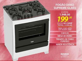 Fogao Dako Supreme Glass