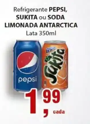 Supermercados Mundial Refrigerante Pepsi, Sukita ou Soda Limonada Antarctica lata 350ml oferta
