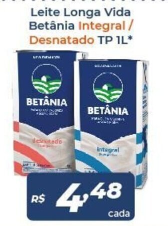 Atakarejo Leite Longa vida Betania Integral / Desnatada tp 1L oferta