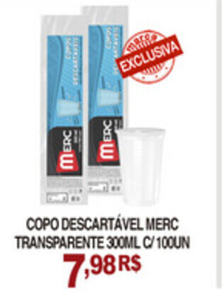 Copo Descartavel Merc Transparente 300ml c/100un