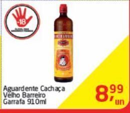 Aguardente cachaça velho barreiro garrafa 910ml