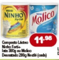 Costazul Supermercados Composto Lacteo Ninho Forti + lata 380g ou Molico Desnatado lata 280gNestle oferta