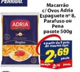 Vencedor Atacadista Macarrao c/ Ovos Adria Espaguete n 8, Parafuso ou Pene pacote 500g oferta