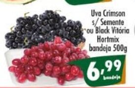 Vencedor Atacadista Uva Crimson s/ Semente ou Black Vitoria Hortmix bandeja 500g oferta