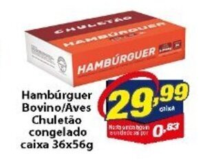 Vencedor Atacadista Hamburguer Bovino/ Aves Congelado Chuletao caixa 36x56g oferta