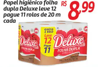 Comper Papel Higiénico folha dupla Deluxe leve 12 pague 11 rolos de 20m cada oferta