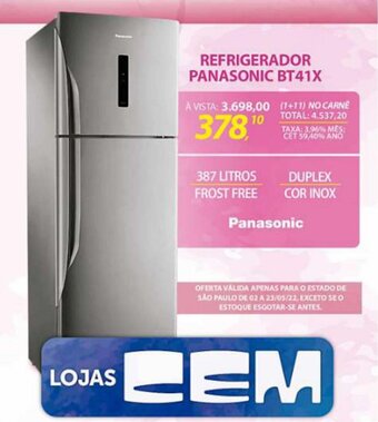 Lojas Cem Refrigerador Panasonic BT41X oferta