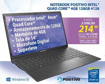 Lojas Cem Notebook Positivo Intel Quad Core 4GB 128gb 4128 oferta