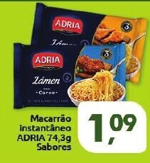 Supermercados Nori Macarrao Instantaneo Adria 74.3g sabores oferta