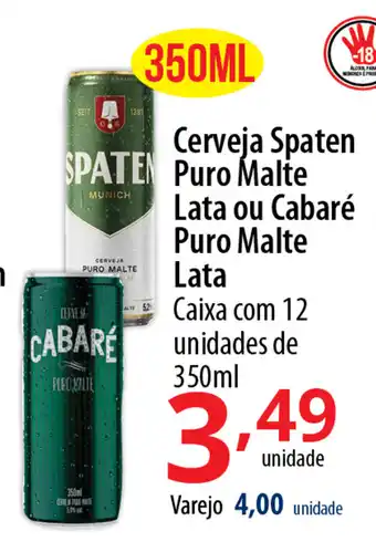 Akki Atacadista Cerveja Spaten Puro Malte Lata ou Cabare Puro Malte lata 350ml oferta