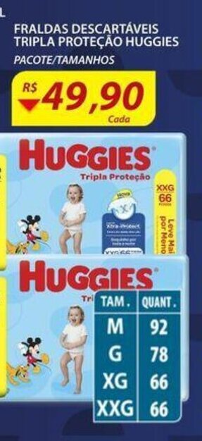 Assaí Atacadista Fraldas Descartaveis Tripla Protecao Huggies oferta