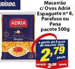 Vencedor Atacadista Macarrao c/ Ovos Adria Espaguete n 8, Parafuso ou Pene pacote 500g oferta