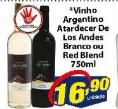 Vencedor Atacadista Vinho Argentino Atardecer De Los Andes Branco ou Red Blend 750ml oferta