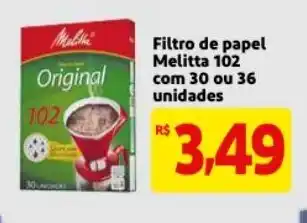 Filtro de Papel Melitta 102 com 30 ou 36 unidades