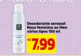 Desodorante aerossol Nous feminino ou Nous Men Sport 150ml