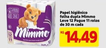 Mercado Extra Papel higienico folha dupla Mimmo leve 12 pague 11 rolos de 30m cada oferta