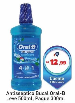 Tonin Superatacado Antisséptico bucal oral-b leve 500ml, pague 300ml oferta