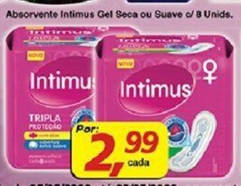 Supermercados Guanabara Absorvente Intimus Gel Seca ou Suave c/ 8 unids. oferta