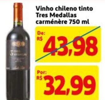 Extra Supermercado Vinho Chileno tinto Tres Medalhas carmenere 750ml oferta