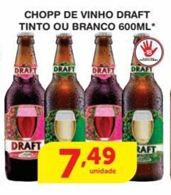 Roldão Chopp de Vinho Draft Tinto ou Branco 600ml oferta