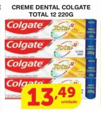 Roldão Creme Dental Colgate Total 12 220g oferta