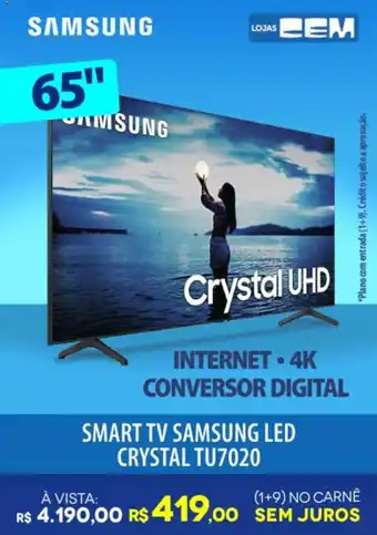 Lojas Cem Smart TV Samsung LED Crystal TU7020 65" oferta