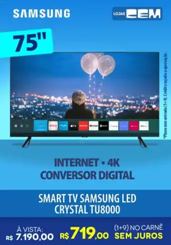 Lojas Cem Smart TV Samsung LED Crystal TU8000 75" oferta