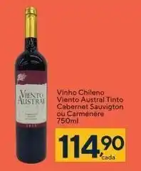 Coop Vinho Chileno Viento Austral Tinto cabernet Sauvignon ou Carmenere 750ml oferta