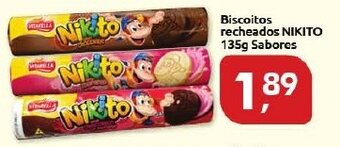 Supermercados Nori Biscoitos recheados Nikito 135g sabores oferta