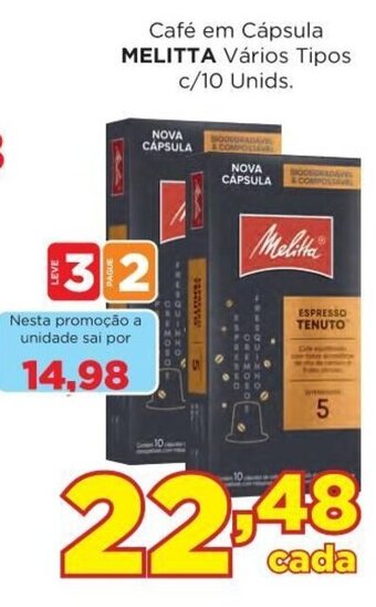 Supermercados Mundial Cafe em Capsula Melitta c/10 unids oferta