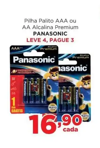 Supermercados Mundial Pilha Palito AAA ou AA Alcalina Premium Panasonic oferta